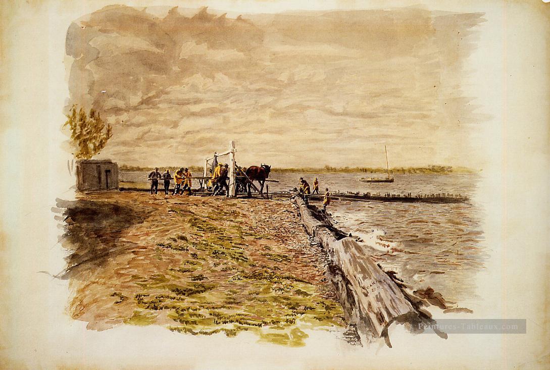 Dessin de la Seine réalisme paysage Thomas Eakins Peintures à l'huile